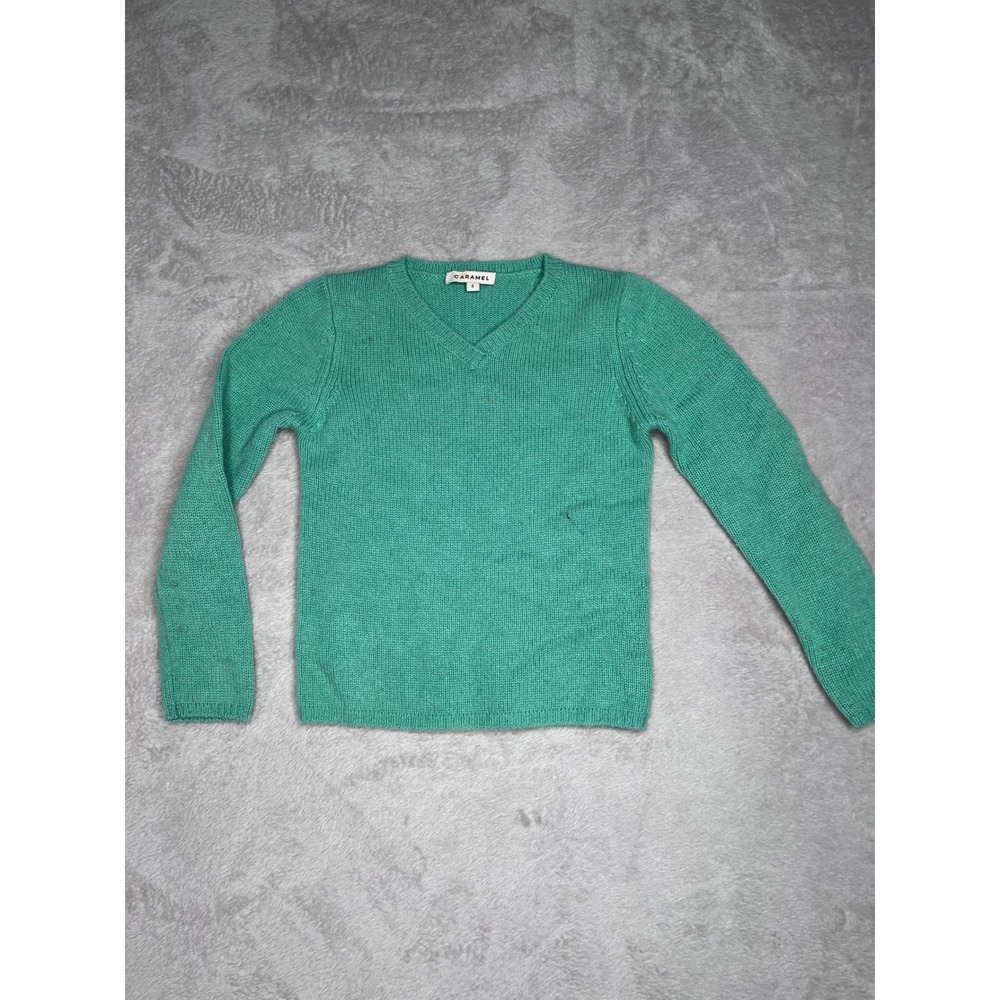 CARAMEL Kids‎ Turquoise V Neck Cashmere Sweater Size 6 Flawed